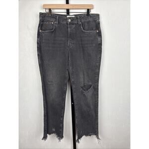 We The Free Good Times Distressed Straight Leg Jeans Sz 30 Black Raw Hem Grunge